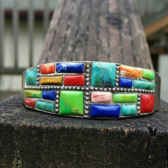 Vintage turquoise, lapis, gaspeite, spiny bracelet - Picture 1 of 5